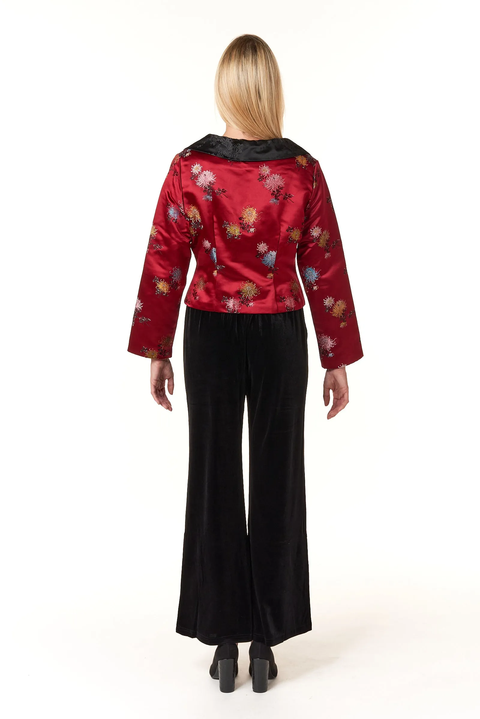 Garbolino Couture, Silk Brocade Princess Short Jacket with Black Trim