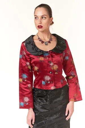Garbolino Couture, Silk Brocade Princess Short Jacket with Black Trim