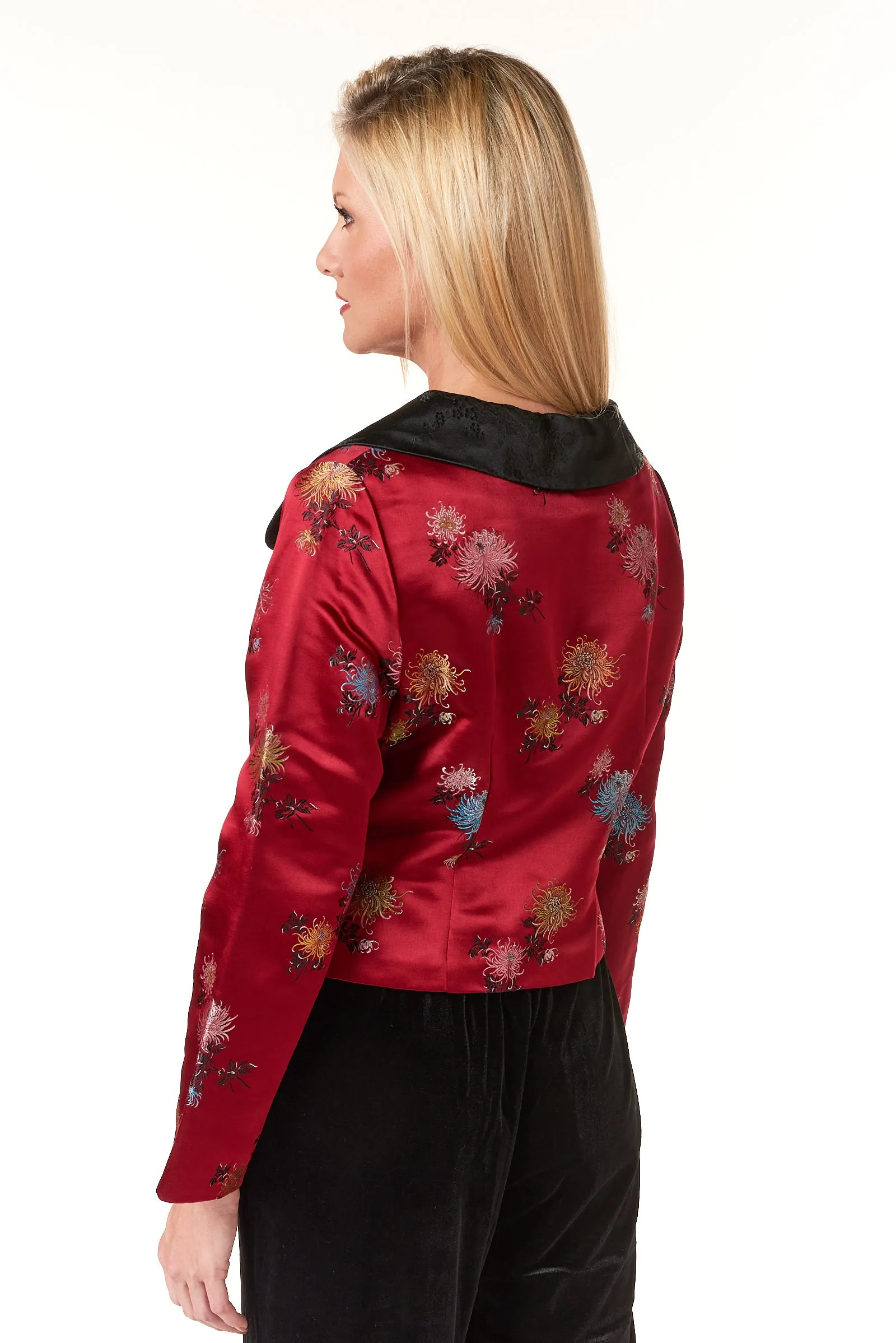 Garbolino Couture, Silk Brocade Princess Short Jacket with Black Trim