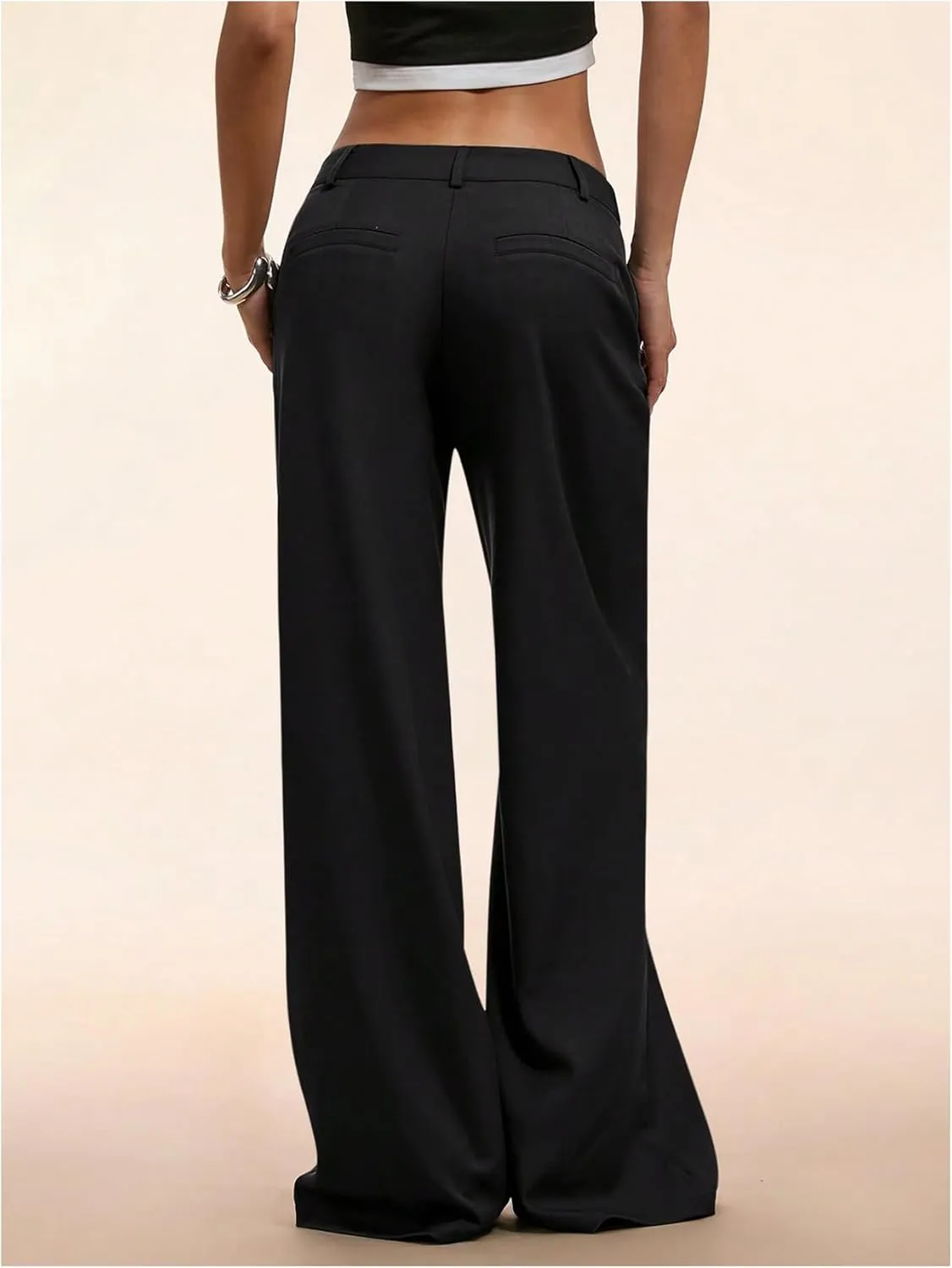 GORGLITTER Women's Low Rise Dress Pants Dressy Casual Low Waisted Wide Leg Straight Trousers Capri Pants Work Business