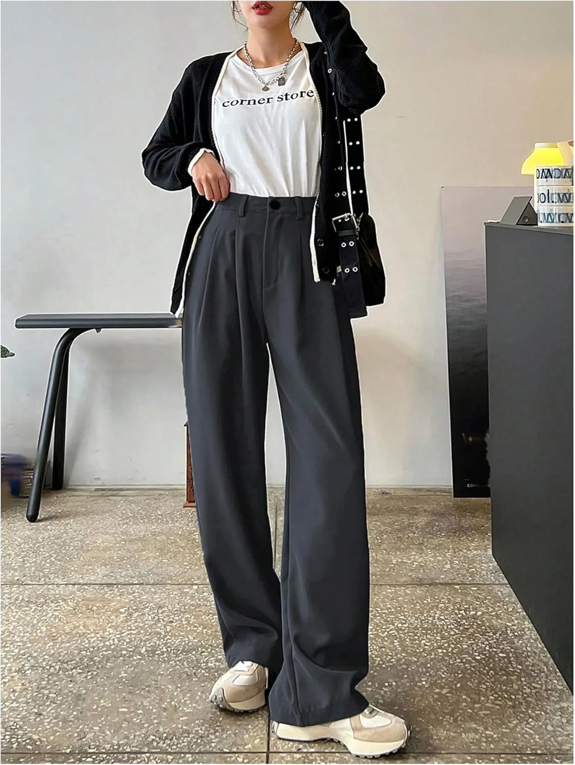 GORGLITTER Women's Low Rise Dress Pants Dressy Casual Low Waisted Wide Leg Straight Trousers Capri Pants Work Business
