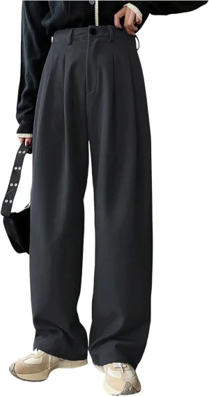 GORGLITTER Women's Low Rise Dress Pants Dressy Casual Low Waisted Wide Leg Straight Trousers Capri Pants Work Business