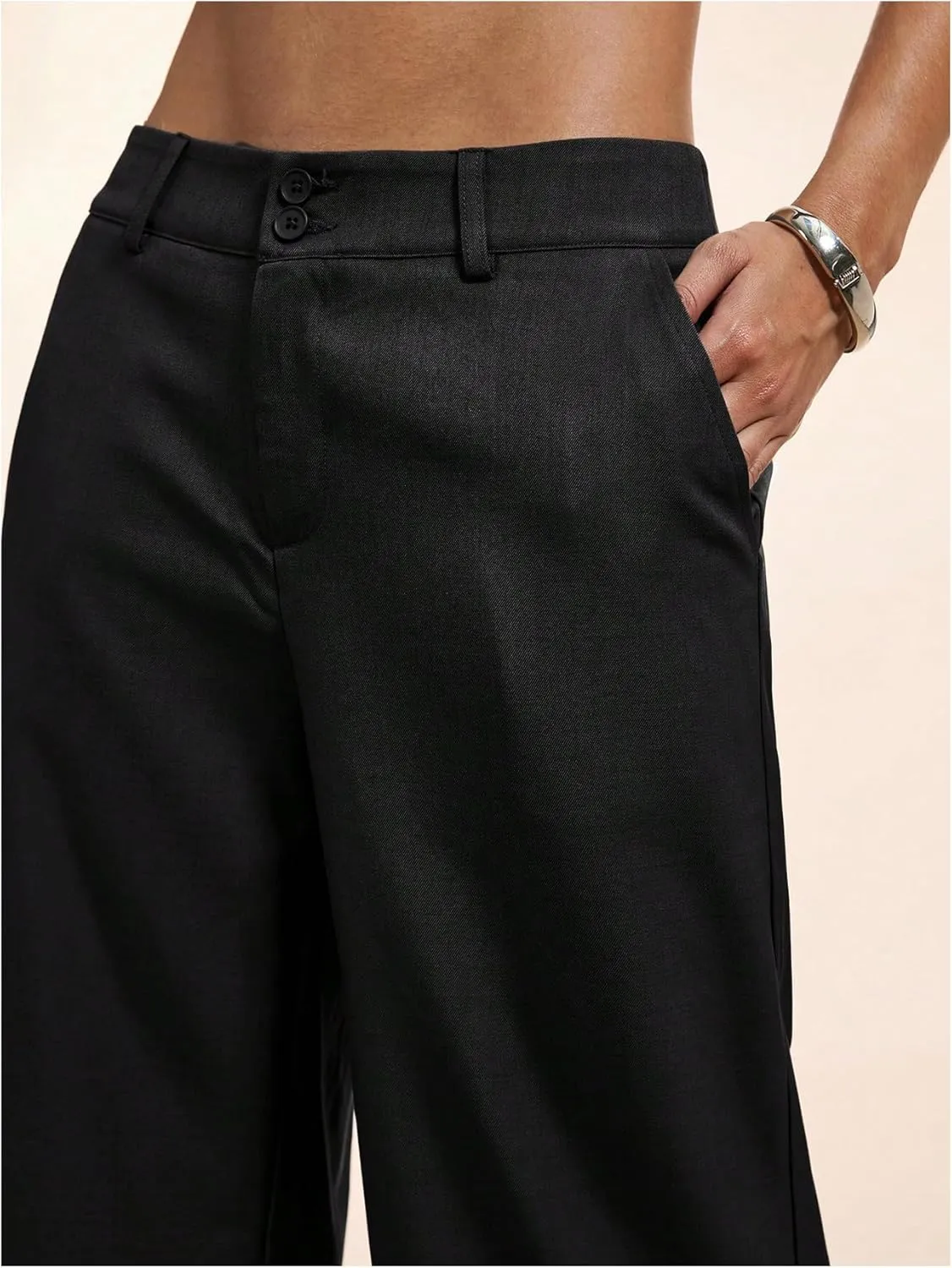 GORGLITTER Women's Low Rise Dress Pants Dressy Casual Low Waisted Wide Leg Straight Trousers Capri Pants Work Business