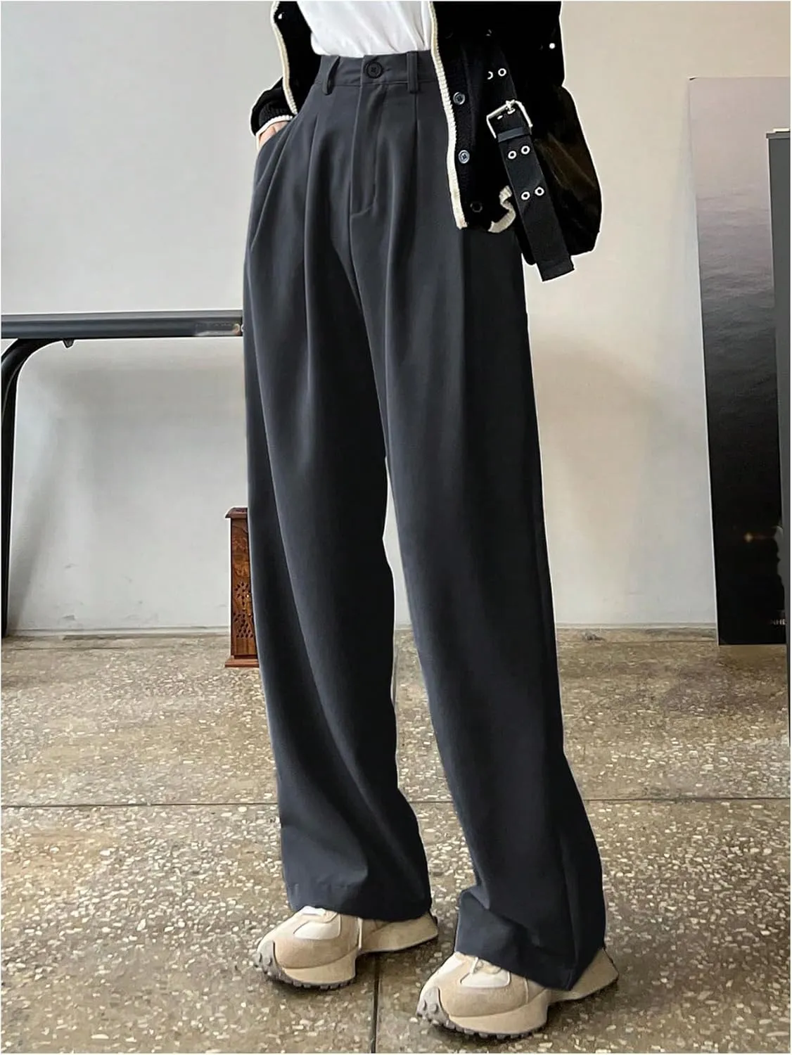 GORGLITTER Women's Low Rise Dress Pants Dressy Casual Low Waisted Wide Leg Straight Trousers Capri Pants Work Business