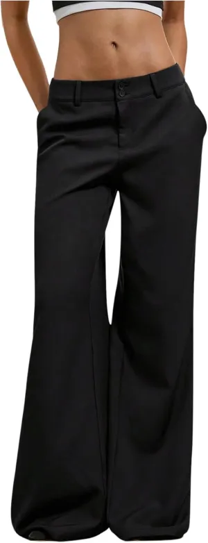 GORGLITTER Women's Low Rise Dress Pants Dressy Casual Low Waisted Wide Leg Straight Trousers Capri Pants Work Business