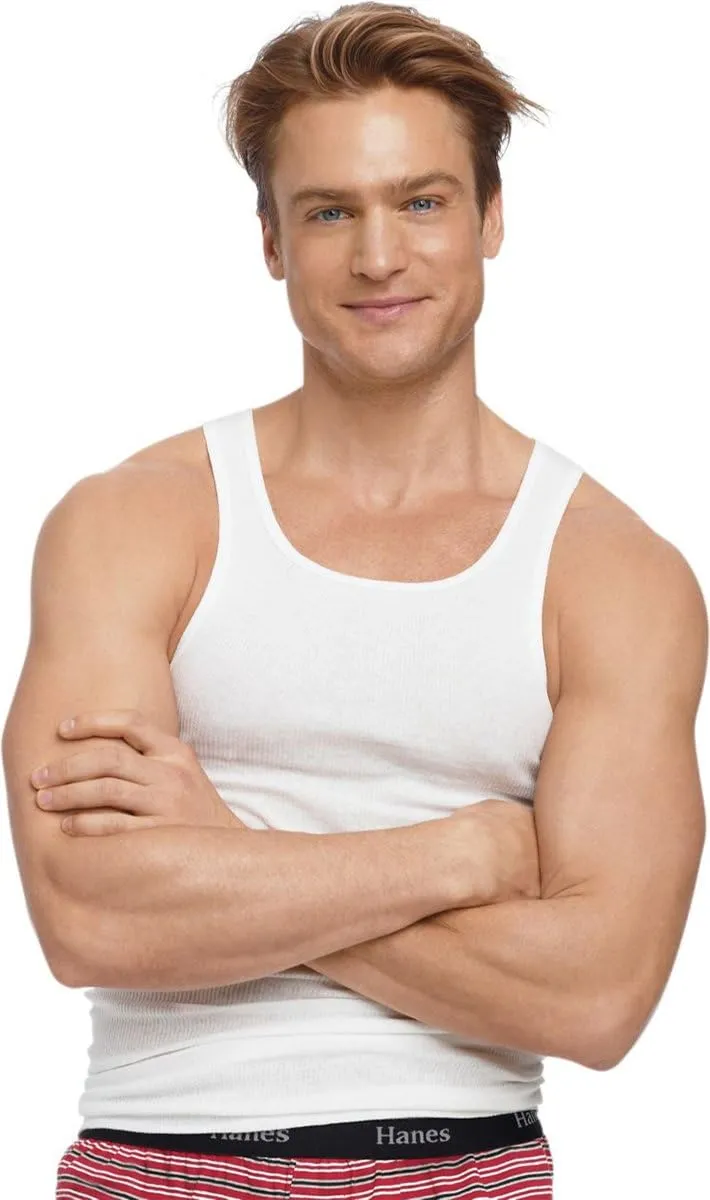 Hanes Mens 5 Pack Cotton Tank A-Shirt Undershirts - 372P5