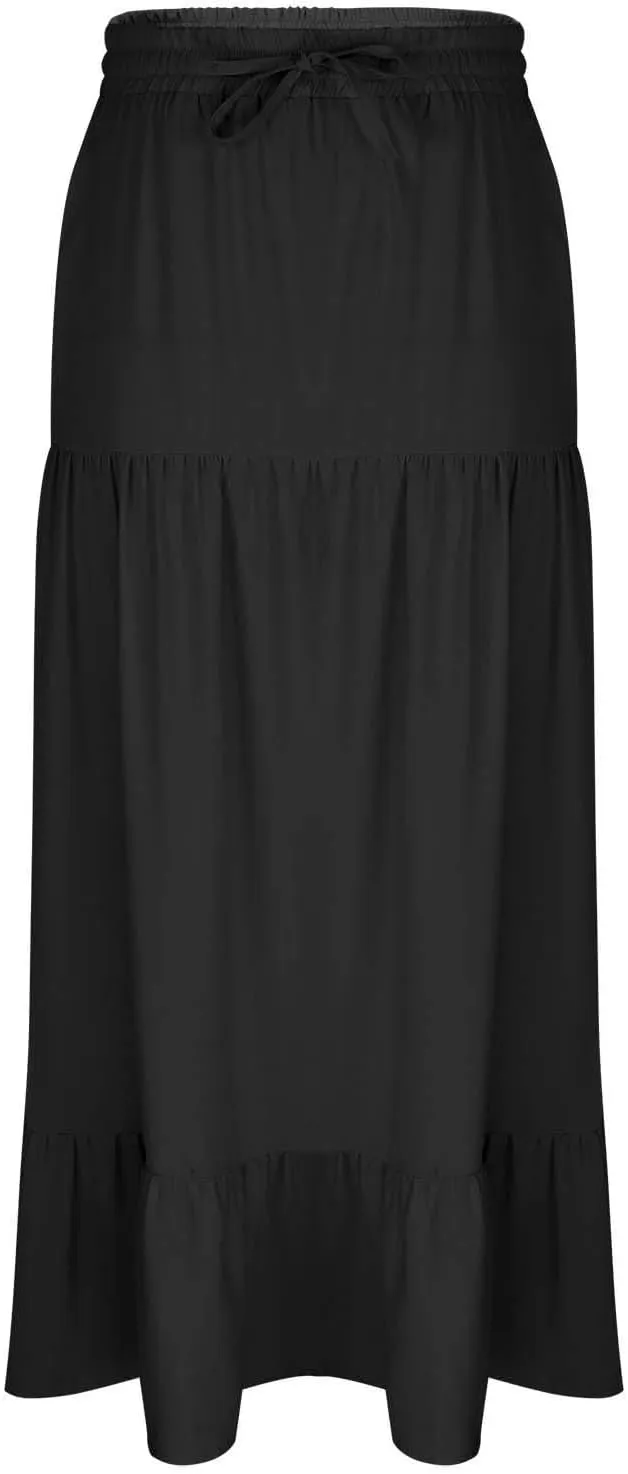 HGps8w Women's 2025 Summer Boho Linen Slit Flowy Maxi Skirt, Trendy Elastic Waist A Line Tiered Beach Long Skirts