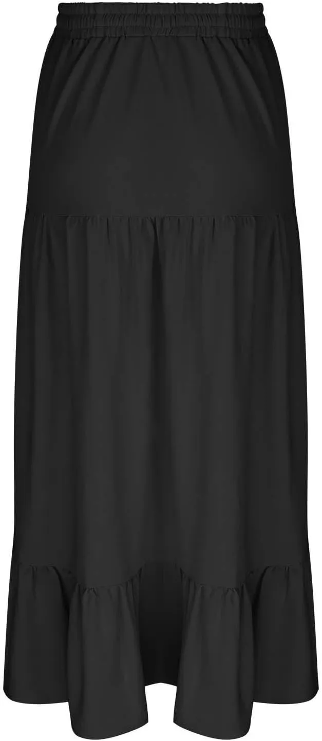 HGps8w Women's 2025 Summer Boho Linen Slit Flowy Maxi Skirt, Trendy Elastic Waist A Line Tiered Beach Long Skirts