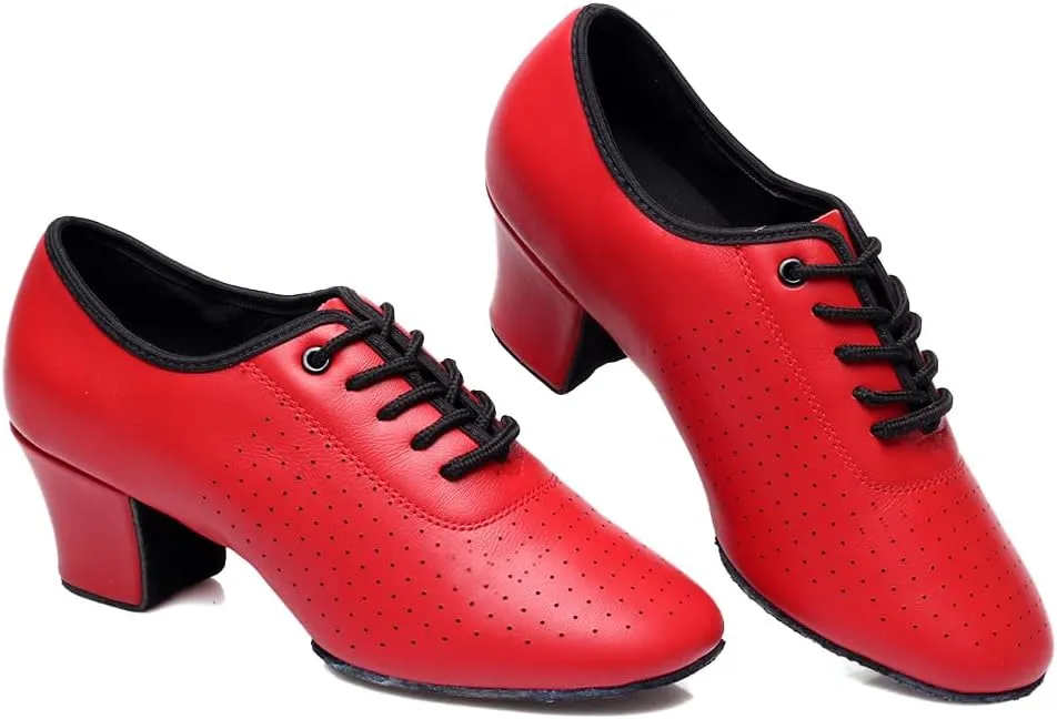 HIPPOSEUS Womens' Lace-up Latin Dance Practice Shoes Closed Toe Professional National Standard Dance Shoes,Model KCBD