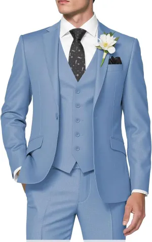HUUTOE Men's 3 Piece Suits Slim Fit Prom Suits for Men Wedding Dress Suit Summer Blazer Jacket Vest Pants Tuxedo Set