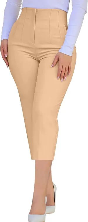 Hvyesh Womens Business Casual Capri Pants Summer Trendy 2025 Pleated High Waisted Capris for Women Wide Leg