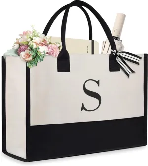 Initial Canvas Beach Bag, Canvas Tote Bag, Work Tote Bag, Reusable Grocery Bags, Personalized Gifts for Mom Friends
