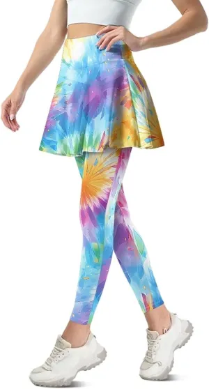 Irisjudy Women Yoga Pants Leggings with Skirt Sunflower Music Note Tennis Golf Skirted Legging Hawaii Style High Waist Tights