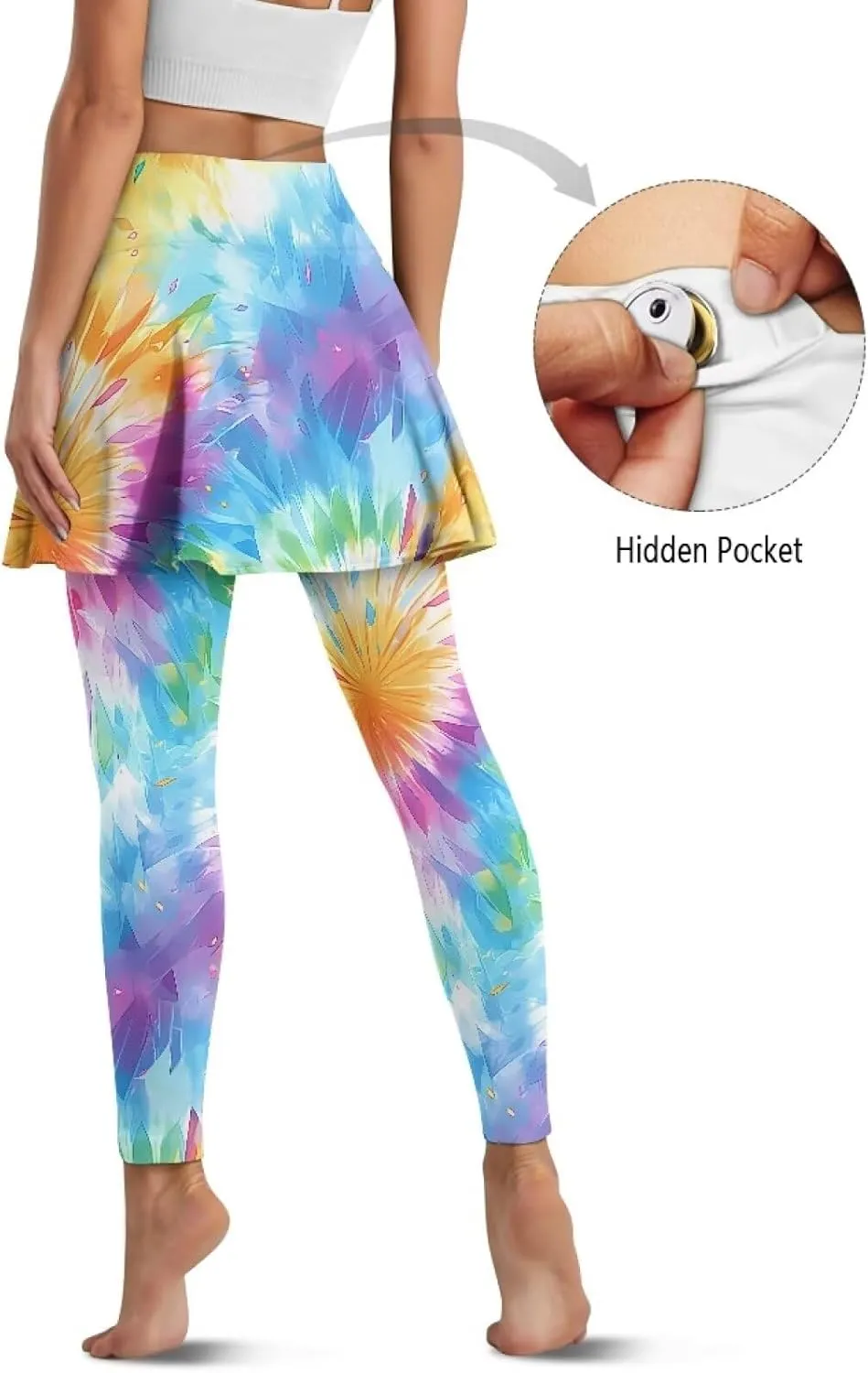 Irisjudy Women Yoga Pants Leggings with Skirt Sunflower Music Note Tennis Golf Skirted Legging Hawaii Style High Waist Tights