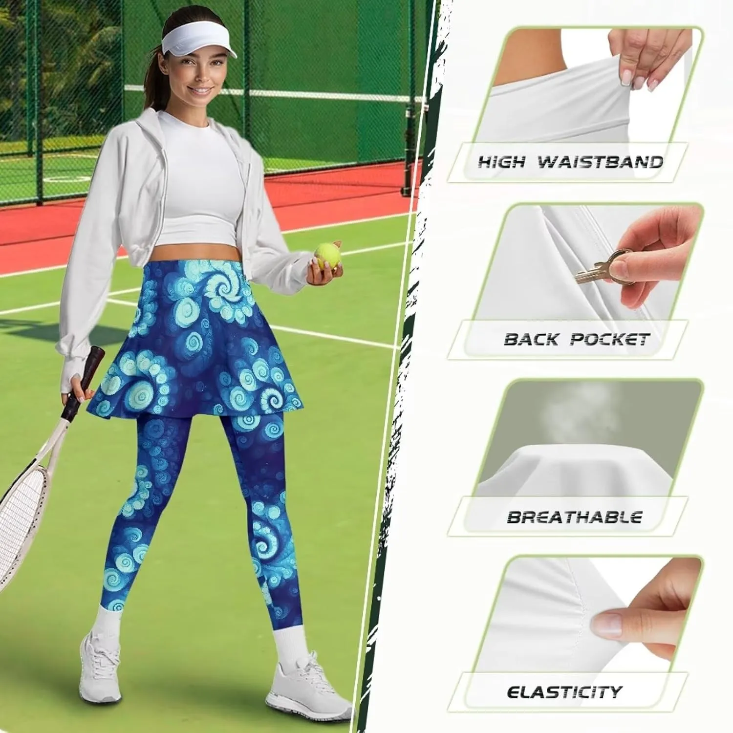 Irisjudy Women's Sports Yoga Skirts Leggings Funny Funny Golf Print Tennis Pants Skirted Paint Splash for Running Plus Size