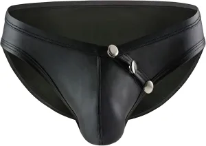 JEsilunmaMY Mens Button Bikini Briefs Patent Leather Low Waist Pouch Underwear Sexy Hollow Out Panties Underpants Clubwear