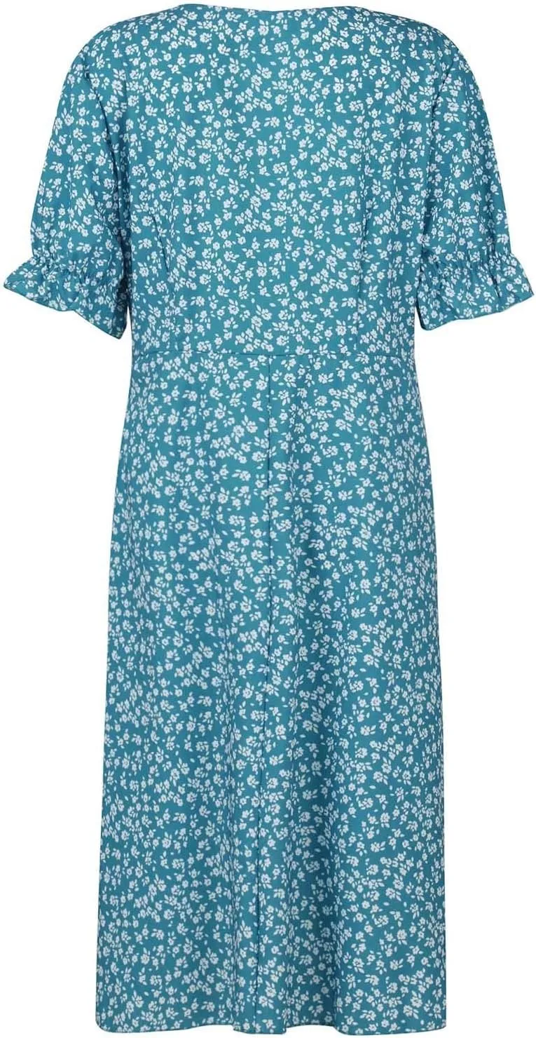 JJHAEVDY Dresses for Women 2024 Printed Ruffle Hem Dress V Neck Short Sleeve Dress Spring Summer Dresses Flowy Beach Dresses