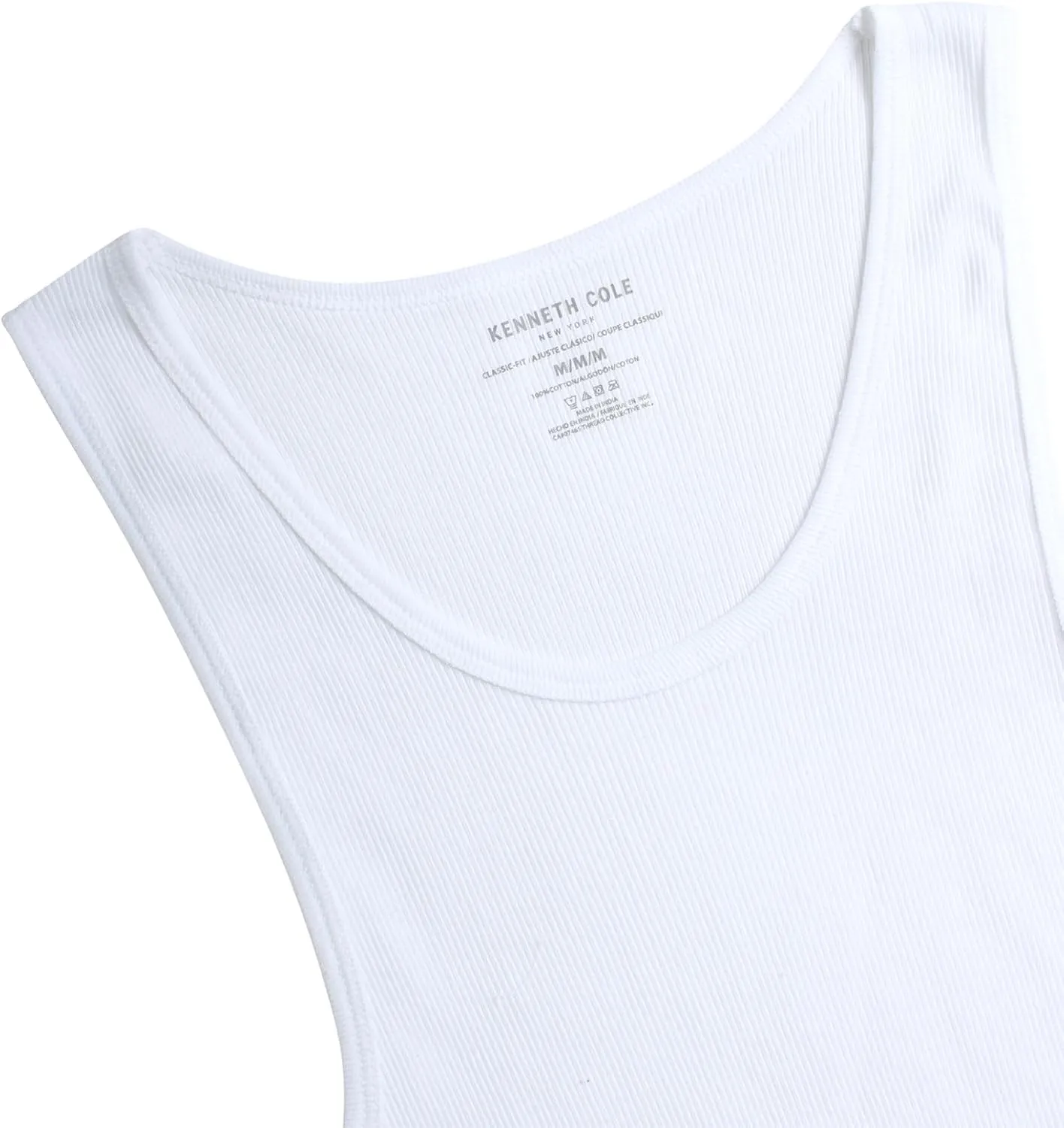 Kenneth Cole Men's Tank Top Undershirt -100% Cotton Tagless Ribbed A-Shirt Tank Top - 4 Pack Undershirt for Men (S-XL)
