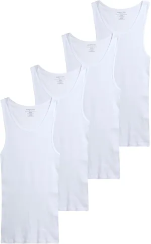 Kenneth Cole Men's Tank Top Undershirt -100% Cotton Tagless Ribbed A-Shirt Tank Top - 4 Pack Undershirt for Men (S-XL)