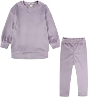 Kids Tales Little Girls Velour Sweatsuit 2Pcs Velvet Round Neck Sweatshirt   Sweatpants Fleece Pullover Jogger Outfits Set