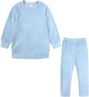 Kids Tales Little Girls Velour Sweatsuit 2Pcs Velvet Round Neck Sweatshirt   Sweatpants Fleece Pullover Jogger Outfits Set