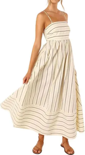 Kubbon Maxi Dress for Women Sleeveless Striped Sundress Spaghetti Strap Boho Long Dresses Flowy Swing Beach A Line Dress