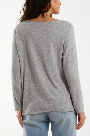 Ladies Grey Dandelion Print Top