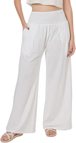 LOFBAZ Women Summer Flowy Cotton Linen Palazzo Wide Leg Pants Beach High Waisted Trousers Boho Long Lounge Pant with Pockets