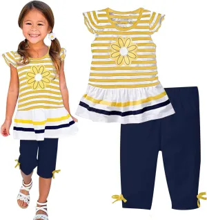 LUKYCILD Baby Girls Summer Clothes Casual Clothing Suit Short Sleeve Striped T-Shirt  Pants
