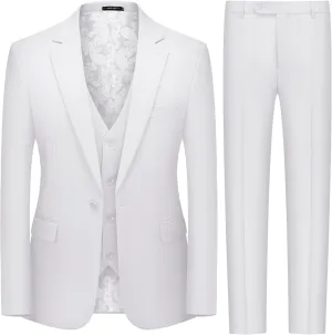 MAGE MALE Men's 3 Pieces Suit Slim Fit One Button Business Wedding Party Solid Blazer Vest Pants Set with Tie