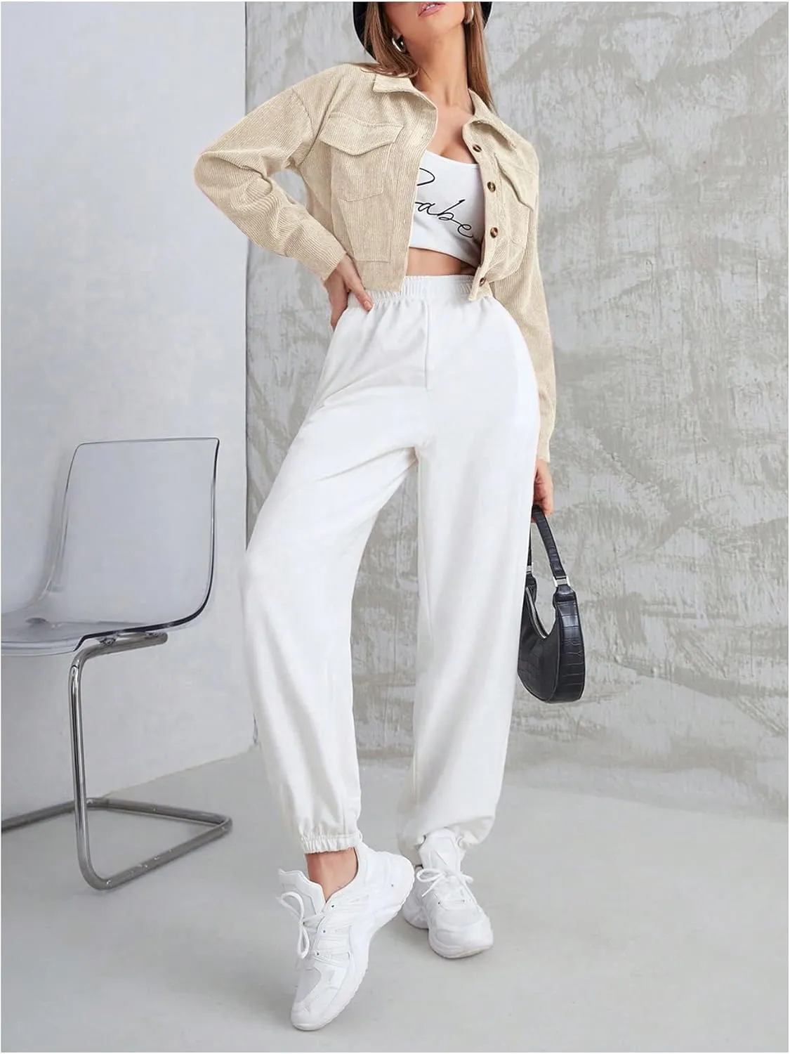 MakeMeChic Women's Button Down Flap Pocket Front Corduroy Jacket Long Sleeve Lapel Collar Crop Coat