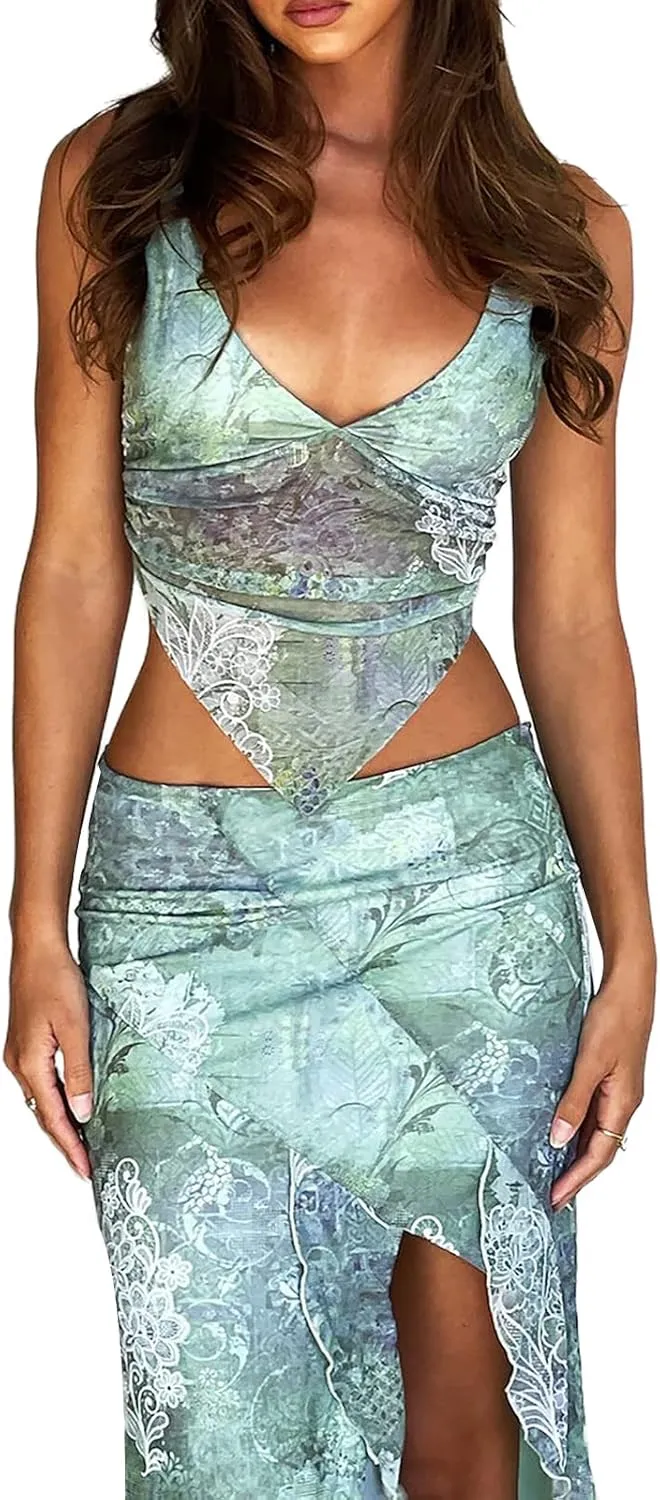 Maxi Skirt Sets Women 2 Piece Outfits Sexy Strapless Crop Tube Top Bodycon Long Skirts Y2K Skirt Set Beachwear