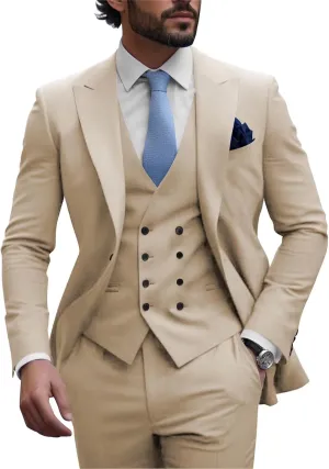 Mens 3 Piece Suits for Men Slim Fit Double Breasted Suit Men Wedding Prom Suits