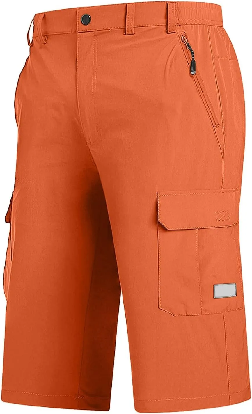 Mens Below Knee Cargo Shorts Multi Pockets Lightweight Outdoor Hiking Work Shorts for Men Athleric Fit Quick Dry Capri Pants