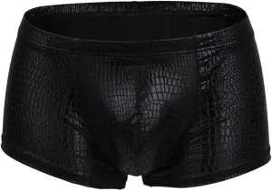 Men's Creative Bulge Pouch Underpants Bronzed Patent Leather Boxers Fashion Flat Angle Trunks