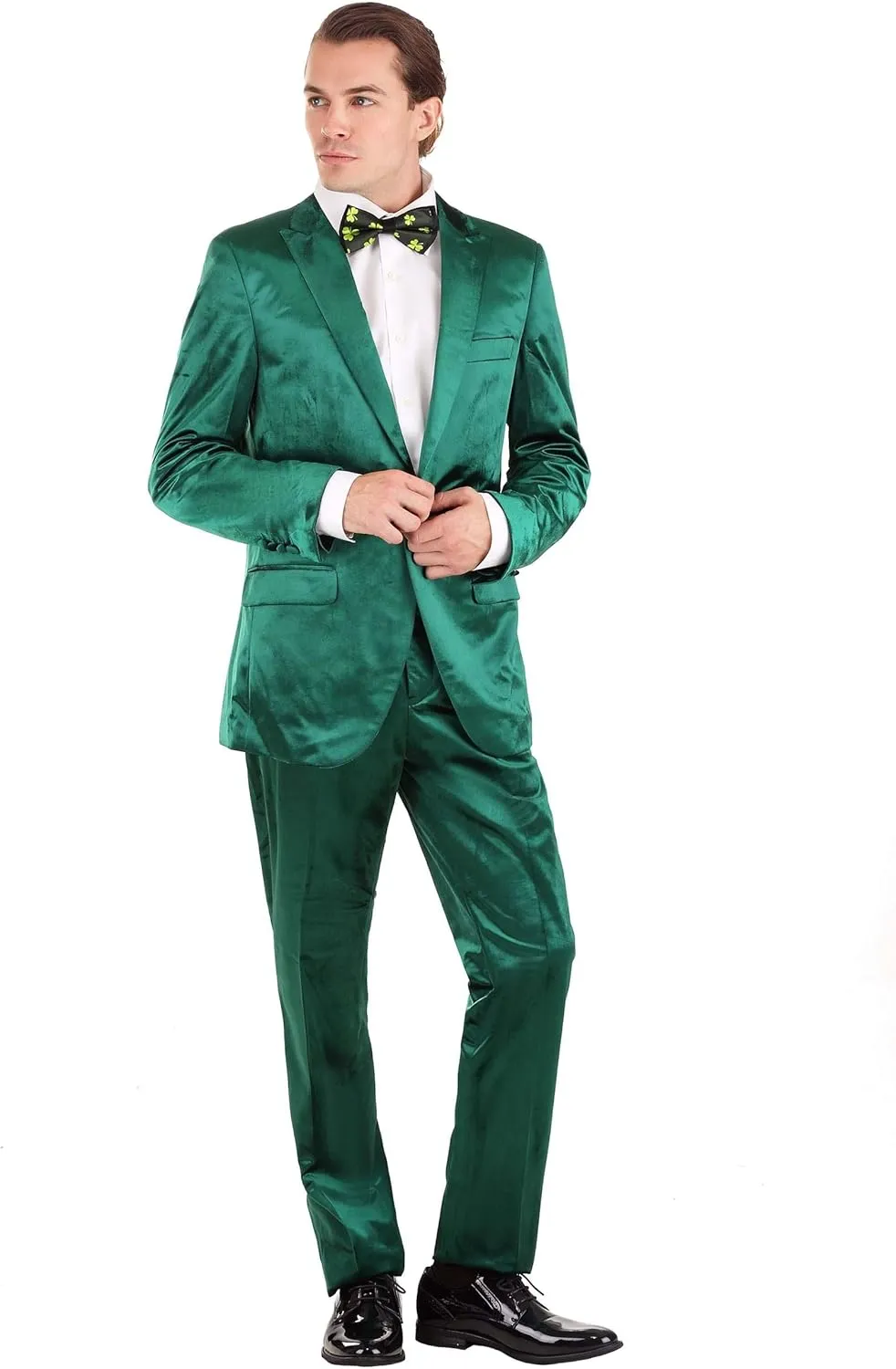 Men?s Leprechaun Suit Costume | St. Patrick?s Day Green Tuxedo Outfit with Jacket, Pants & Bow Tie