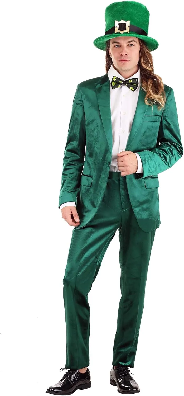 Men?s Leprechaun Suit Costume | St. Patrick?s Day Green Tuxedo Outfit with Jacket, Pants & Bow Tie