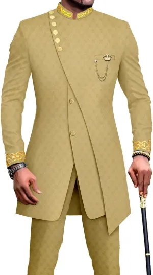 Men`s Suit Double Breasted Slim Fit Embroidery Chain Blazer and Pants Set Dashiki Outfits African Clothes