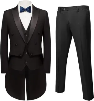 Mens Suits 3 Piece Slim Fit Formal Tailcoat Blazer Pants Vest Set for Performance Long Tail Tuxedos Wedding Dress Coat