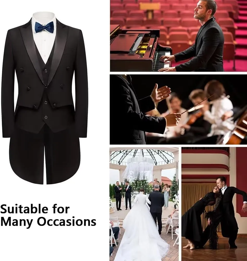 Mens Suits 3 Piece Slim Fit Formal Tailcoat Blazer Pants Vest Set for Performance Long Tail Tuxedos Wedding Dress Coat