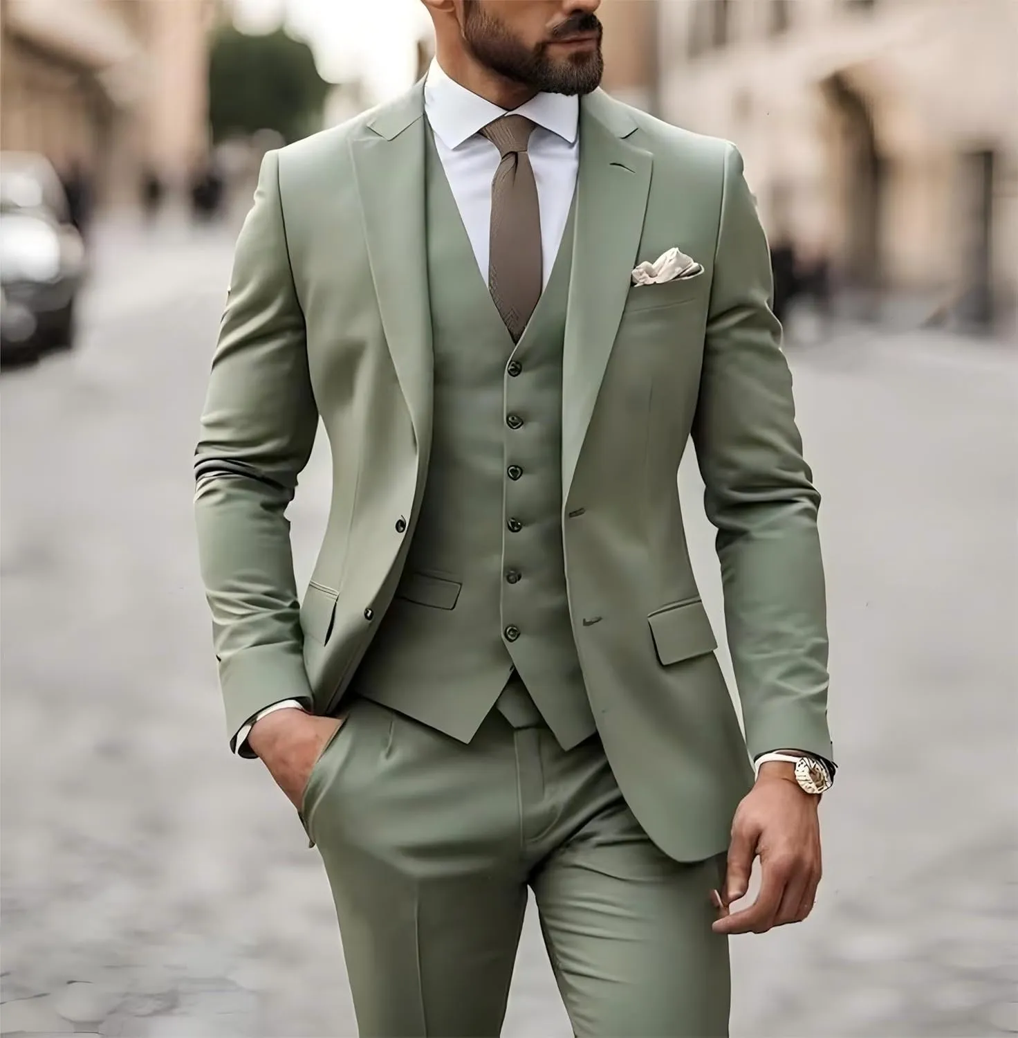 Mens Suits 3 Piece Slim Fit Outfits Two Button Prom Tuxedo Suit Set for Wedding Formal Men Suit