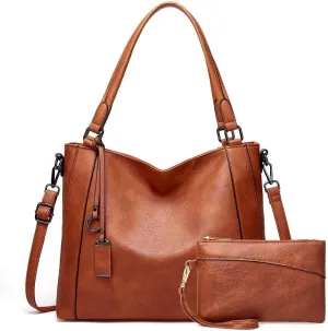 Mudono Shoulder Bag for Women Vintage PU Leather Crossbody Purse Waterproof Tote Work Bag Large Travel Top Handle Satchel