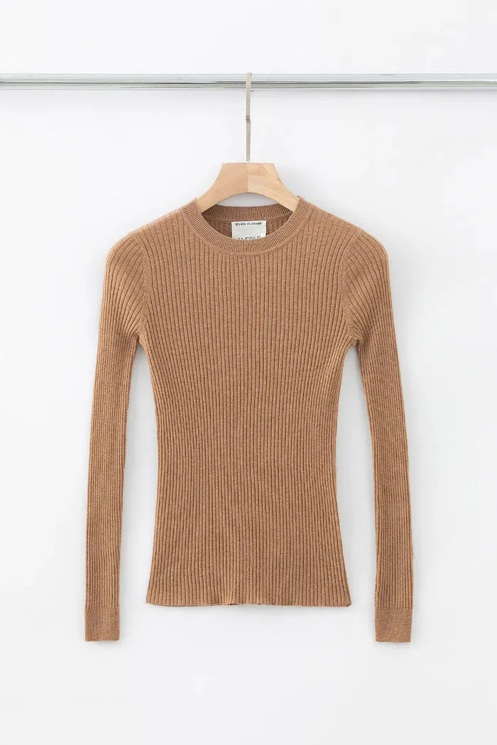 N.31 Cashmere Blend New Skinny Rib Crew Nutmeg