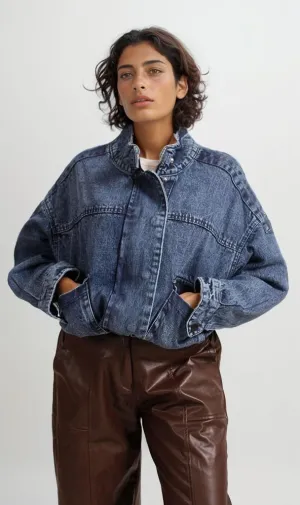 O202279 -Denim Cropped Jacket - Blue
