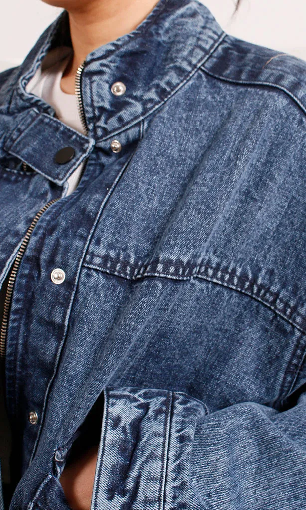 O202279 -Denim Cropped Jacket - Blue