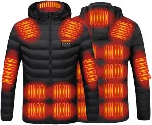oiangi Heated Jacket for Men Women Winter Outdoor Soft Shell Electric Heating Hooded Coat with USB Charging 19 Heating Zones
