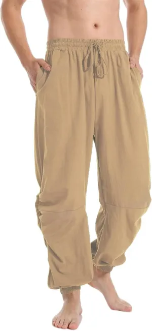 PACEIADTA Mens Cotton Linen Drawstring Pants Elastic Waist Casual Jogger Yoga Pants (32, Khaki)