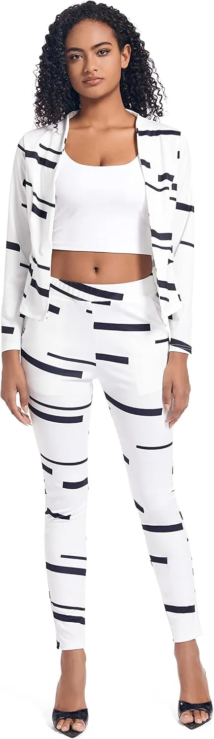 PAODIKUAI Women's 2 Piece Outfits Long Sleeve Stripe Jacket Top and Pants Suit Set