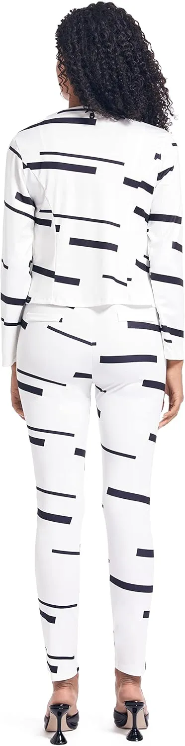 PAODIKUAI Women's 2 Piece Outfits Long Sleeve Stripe Jacket Top and Pants Suit Set