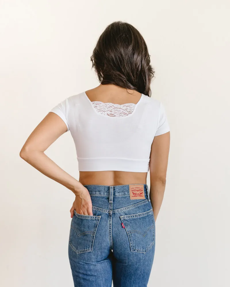 Peekaboo Short Sleeve Halftee (Lace Detail Inset)